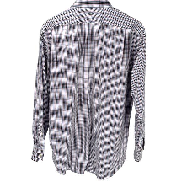 Peter Millar Shirt Mens 16.5 Button Up Long Nanoluxe Plaid Blue Pink White - Picture 4 of 8